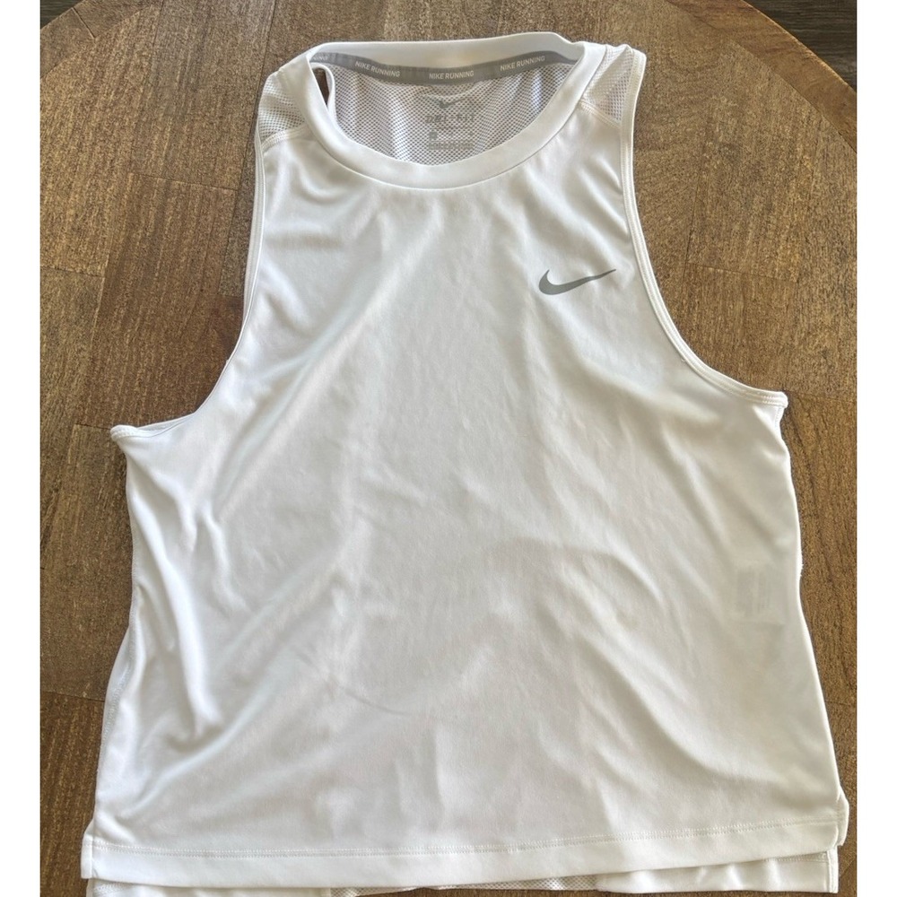 Nike Shirt Womens Med White Black Swoosh Tank Top Sleeveless  Tee Ladies